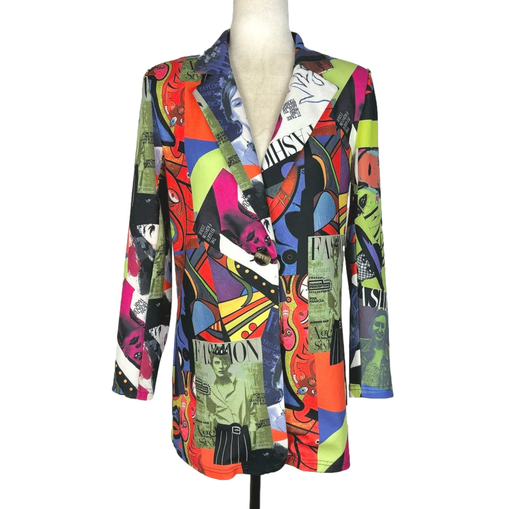Multicolour magazine patchwork blazer - Picture 1 of 7